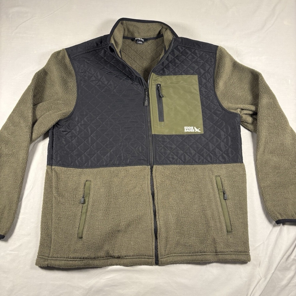Eddie Bauer Mixed Media Fleece Jacket Mens Medium Multi Quilted Detail Full Zip - Picture 4 of 13